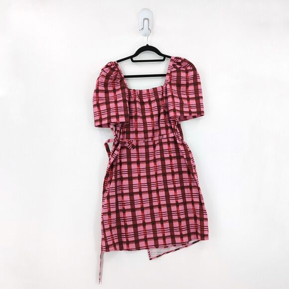 BAUM UND PFERDGARTEN Women 32 US 2 Arvia Dress Pink Plaid Mini Asymmetrical NEW - Picture 8 of 9